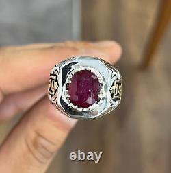 925 Sterling Silver with Antique Gold Plated Ring Original Ruby Ring Gift to Him