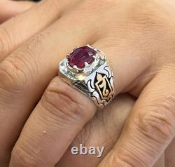 925 Sterling Silver with Antique Gold Plated Ring Original Ruby Ring Gift to Him