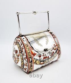 AESTHETIC MOVEMENT COPELAND SPODE POTTERY SILVER PLATE SATCHEL BISCUIT BOX c1883