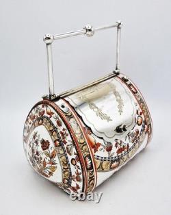 AESTHETIC MOVEMENT COPELAND SPODE POTTERY SILVER PLATE SATCHEL BISCUIT BOX c1883