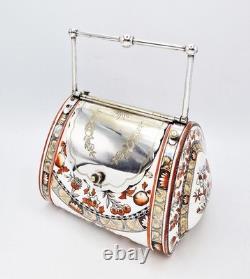 AESTHETIC MOVEMENT COPELAND SPODE POTTERY SILVER PLATE SATCHEL BISCUIT BOX c1883