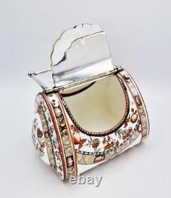 AESTHETIC MOVEMENT COPELAND SPODE POTTERY SILVER PLATE SATCHEL BISCUIT BOX c1883