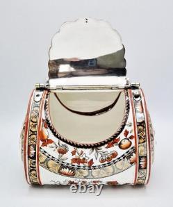 AESTHETIC MOVEMENT COPELAND SPODE POTTERY SILVER PLATE SATCHEL BISCUIT BOX c1883