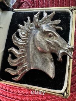 ANTIQUED Rhodium Plated Sterling Silver Horse Head with Wild Mane Slide PENDANT