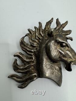 ANTIQUED Rhodium Plated Sterling Silver Horse Head with Wild Mane Slide PENDANT