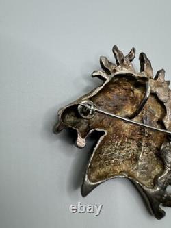 ANTIQUED Rhodium Plated Sterling Silver Horse Head with Wild Mane Slide PENDANT