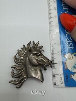 ANTIQUED Rhodium Plated Sterling Silver Horse Head with Wild Mane Slide PENDANT