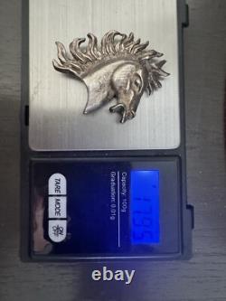 ANTIQUED Rhodium Plated Sterling Silver Horse Head with Wild Mane Slide PENDANT