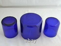 ANTIQUE 19th C. 3 PIECE SILVER PLATED GARNITURE SET COBALT BLUE GLASS VASES