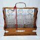 ANTIQUE 3 BOTTLE ENGLISH OAK & SILVER PLATE DRINKS TANTALUS (Circa 1880's)