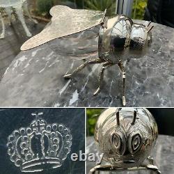 ANTIQUE C1900 Silver Plate And Glass FIGURAL BEE HONEYPOT Condiment Crown Mark