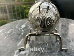 ANTIQUE C1900 Silver Plate And Glass FIGURAL BEE HONEYPOT Condiment Crown Mark