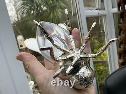 ANTIQUE C1900 Silver Plate And Glass FIGURAL BEE HONEYPOT Condiment Crown Mark