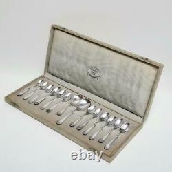 ANTIQUE SET OF 14 CHRISTOFLE COQUILLE BERAIN SILVER PLATE SPOONS WithORIGINAL CASE