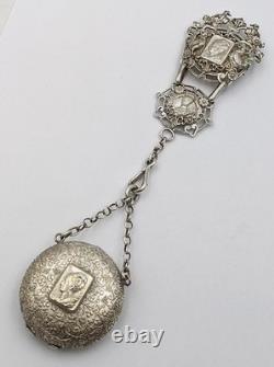 ANTIQUE SILVER PLATED CHATELAINE & POCKET WATCH HOLDER c1900