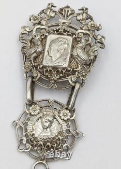 ANTIQUE SILVER PLATED CHATELAINE & POCKET WATCH HOLDER c1900