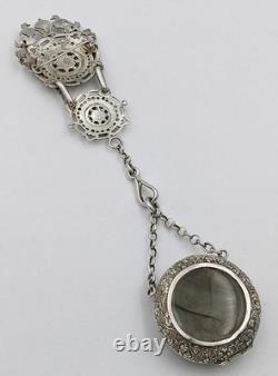 ANTIQUE SILVER PLATED CHATELAINE & POCKET WATCH HOLDER c1900