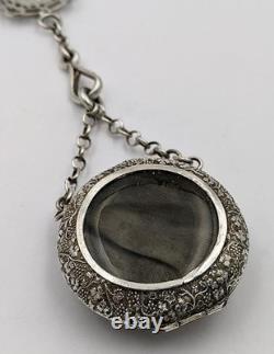ANTIQUE SILVER PLATED CHATELAINE & POCKET WATCH HOLDER c1900