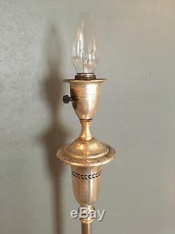 ANTIQUE c1930 RADIANT MADE IN NEW YORK TORCHIERE FLOOR LAMP-SILVER PLATED BRASS