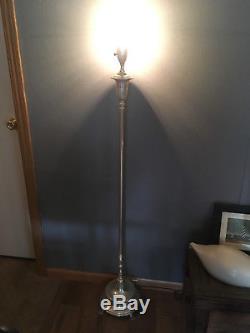 ANTIQUE c1930 RADIANT MADE IN NEW YORK TORCHIERE FLOOR LAMP-SILVER PLATED BRASS
