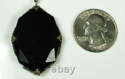 ART DECO CZECH Necklace 1930s SIGNED LAVALIER Black & Clear Glass 21.75 FAB