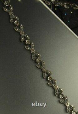 ART DECO Necklace 1930s LAVALIER 3 Onyx Glass Drop Bow Link Chain 16 Choker