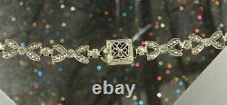 ART DECO Necklace 1930s LAVALIER 3 Onyx Glass Drop Bow Link Chain 16 Choker