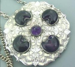 ART NOUVEAU FRENCH SILVER PLATE & ENAMEL, AMETHYST BELT & BUCKLE Piel Bros