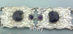 ART NOUVEAU FRENCH SILVER PLATE & ENAMEL, AMETHYST BELT & BUCKLE Piel Bros