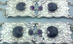 ART NOUVEAU FRENCH SILVER PLATE & ENAMEL, AMETHYST BELT & BUCKLE Piel Bros