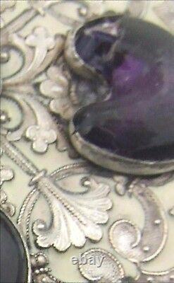 ART NOUVEAU FRENCH SILVER PLATE & ENAMEL, AMETHYST BELT & BUCKLE Piel Bros