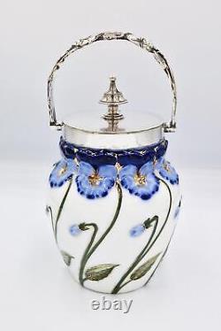 ART NOUVEAU SILVER PLATE & PORCELAIN JAM / PRESERVE JAR c1910