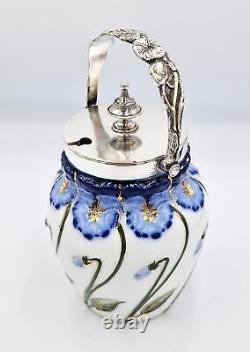 ART NOUVEAU SILVER PLATE & PORCELAIN JAM / PRESERVE JAR c1910