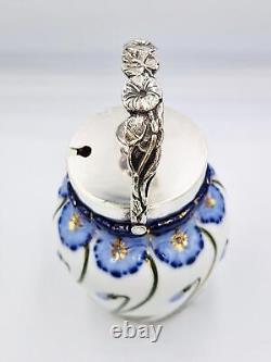 ART NOUVEAU SILVER PLATE & PORCELAIN JAM / PRESERVE JAR c1910