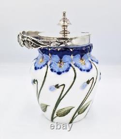 ART NOUVEAU SILVER PLATE & PORCELAIN JAM / PRESERVE JAR c1910