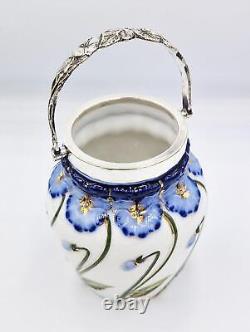 ART NOUVEAU SILVER PLATE & PORCELAIN JAM / PRESERVE JAR c1910