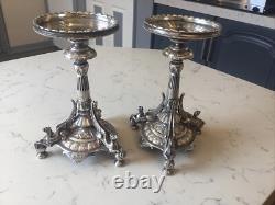 A FINE PAIR OF ELKINGTON & Co. 1873 SILVER PLATE NEOCLASSICAL PEDESTAL TAZZA