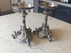 A FINE PAIR OF ELKINGTON & Co. 1873 SILVER PLATE NEOCLASSICAL PEDESTAL TAZZA