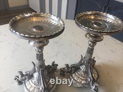 A FINE PAIR OF ELKINGTON & Co. 1873 SILVER PLATE NEOCLASSICAL PEDESTAL TAZZA