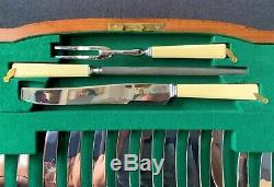 A Fine George V Walnut Cased Fitted Canteen Table Of Silver Cutlery 8 Persons