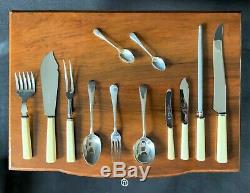 A Fine George V Walnut Cased Fitted Canteen Table Of Silver Cutlery 8 Persons