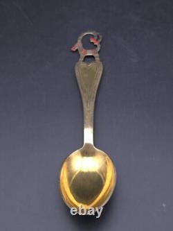 A. Mickelsen Gold Plated and Enamel Sterling Silver Christmas Spoon 1948