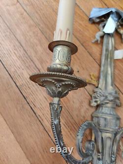 A Pair Of Antique Silver Plated Candle Styled Wall Lights Sconces 2 light 20