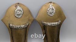 A Pair of Antique Brass Wall Pockets with Silver Plated Decorations