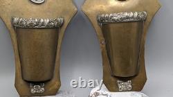 A Pair of Antique Brass Wall Pockets with Silver Plated Decorations