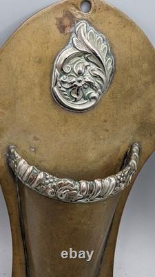 A Pair of Antique Brass Wall Pockets with Silver Plated Decorations