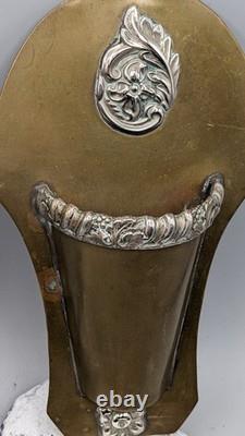 A Pair of Antique Brass Wall Pockets with Silver Plated Decorations