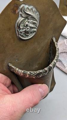 A Pair of Antique Brass Wall Pockets with Silver Plated Decorations