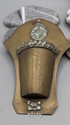 A Pair of Antique Brass Wall Pockets with Silver Plated Decorations