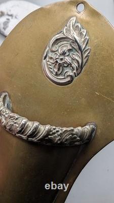 A Pair of Antique Brass Wall Pockets with Silver Plated Decorations